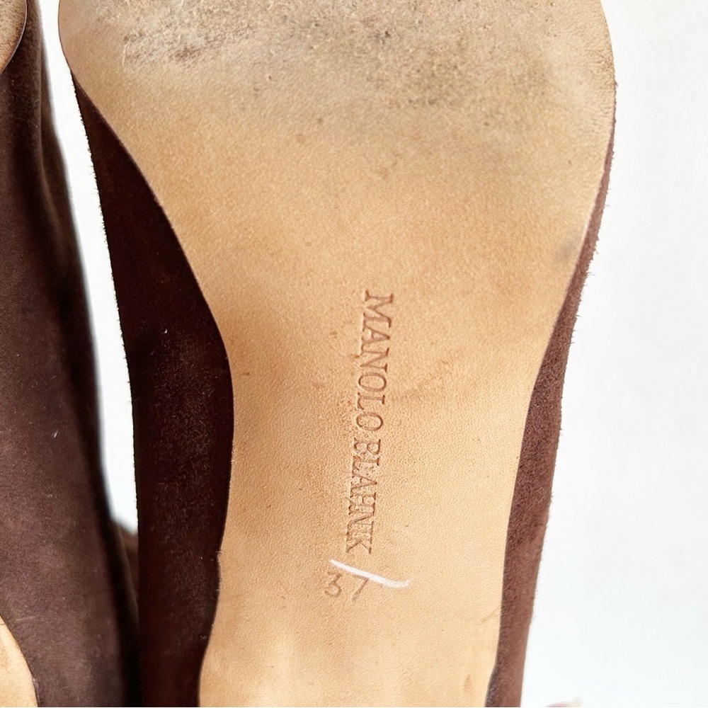 Manolo Blahnik Brown Suede Scalloped Over-the-Knee Boots EU 37 US 7 - Picture 11 of 11